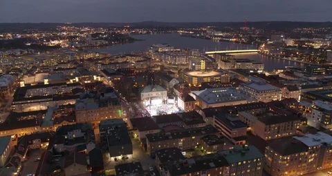 Aerial drone view over Jönköping at night 動画素材 111351265