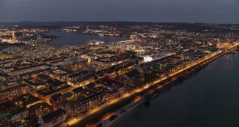 Aerial drone view over Jönköping at night 動画素材 111351294