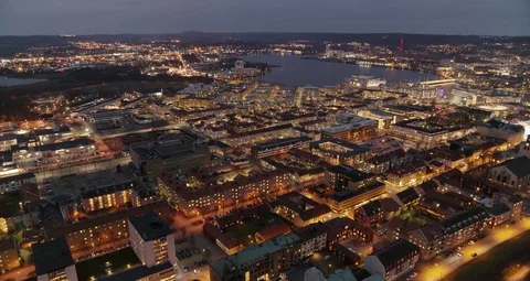 Aerial drone view over Jönköping at night Vídeo Stock 111351374