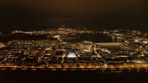 Aerial drone view over Jönköping at night Stock-Footage 111351389