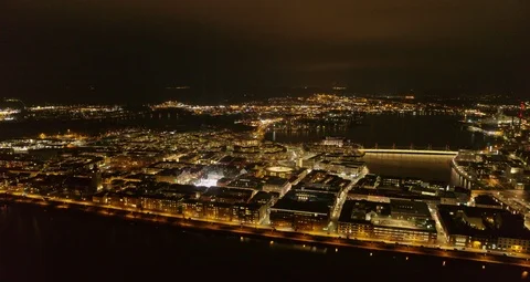 Aerial drone view over Jönköping at night Vídeo Stock 111351407