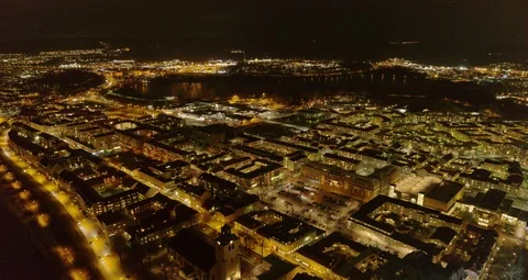 Aerial drone view over Jönköping at night 動画素材 111351430