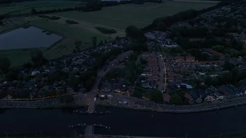 Aerial drone view over Koedijk village at dusk Stock Footage 343839872