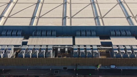 Aerial drone view over a large data centre construction site in England Stock Footage 330129292
