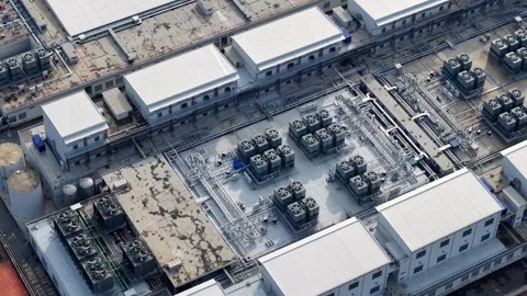Aerial Drone View Over Large Data Center Rooftop Stock Footage 333278705