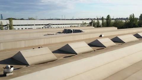 Aerial Drone View Over Large Warehouse Rooftop Stock Footage 340358376