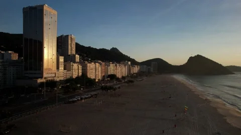 Aerial drone view over Leme Beach in the Copacabana District, Rio de Janeiro Stock Footage 231123765