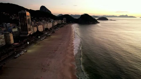 Aerial drone view over Leme Beach in the Copacabana District, Rio de Janeiro Stock Footage 231128187