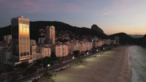 Aerial drone view over Leme Beach in the Copacabana District, Rio de Janeiro Stock Footage 231129137