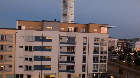 Aerial drone view over Malmö at night Stock Footage 109442497