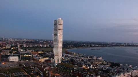 Aerial drone view over Malmö at night Vidéo 109442620