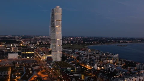 Aerial drone view over Malmö at night Stock Footage 109443287