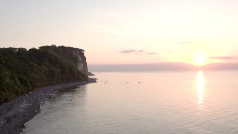 Aerial drone view over Møn at sunset 動画素材 111345660