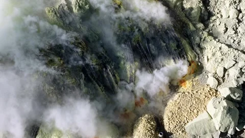 Aerial Drone View Over Mount Ijen Sulfur Crater Stockbeeldmateriaal 346919902