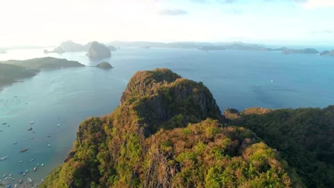 Aerial drone view over mountain with tropical lagoon on the background on the Video stock 135030829