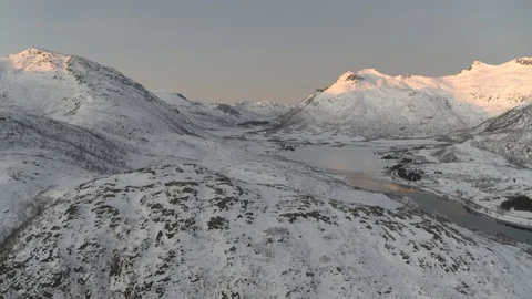 Aerial drone view over Mountains in winter at sunset Vídeo Stock 109993455