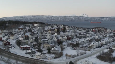 Aerial drone view over Narvik in winter Vidéo 110021416
