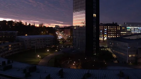 Aerial drone view over Norrtull in Stockholm at night Stock Footage 109524480