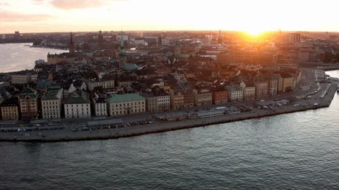 Aerial drone view over Old Town in Stockholm at sunset Stock-Footage 109504976