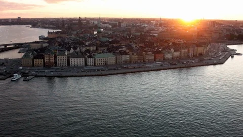 Aerial drone view over Old Town in Stockholm at sunset 動画素材 109505041