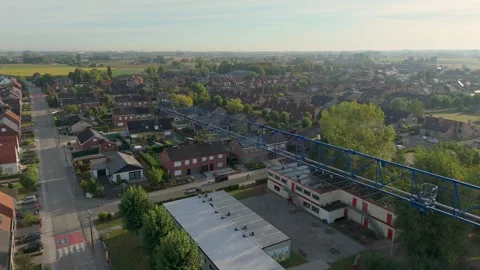 Aerial drone view over an old primary school building in Ledegem, West Fland Stock Footage 336335604