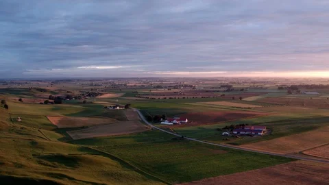Aerial drone view over Österlen at sunset Vídeo Stock 109486604