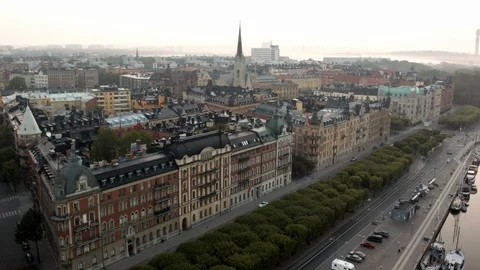 Aerial drone view over Östermalm in Stockholm at night Vídeo Stock 109439072