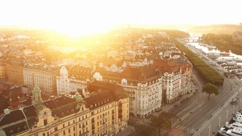 Aerial drone view over Östermalm in Stockholm at sunset Vídeo Stock 109511784