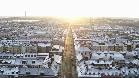 Aerial drone view over Östermalm in Stockholm in winter at sunset Vídeo Stock 111352406