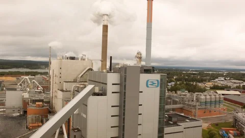 Aerial drone view over Paper mill in Piteå Stock Footage 109439498
