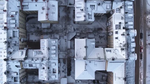 Aerial drone view over Rooftops in Stockholm in winter Vídeo Stock 111352388