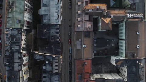 Aerial drone view over Rooftops in Stockholm at sunset Stock-Footage 111353044