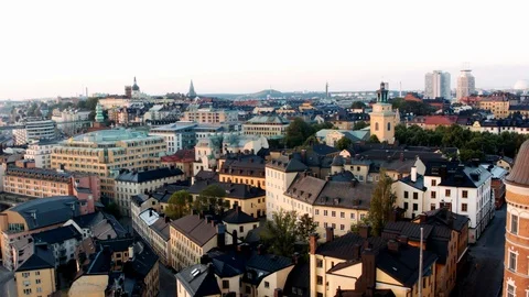 Aerial drone view over Söder in Stockholm at sunset Stock Footage 109451006