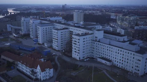 Aerial drone view over Söder Hospital in Stockholm Видео 109543795