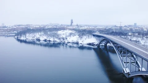 Aerial drone view over Södermalm in Stockholm in winter Vídeo Stock 109485305