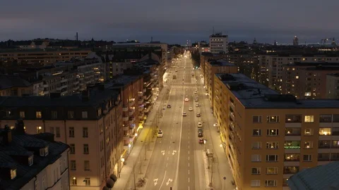 Aerial drone view over Södermalm in Stockholm at night Vidéo 109911933