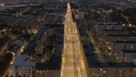 Aerial drone view over Södermalm in Stockholm at night 動画素材 109913890