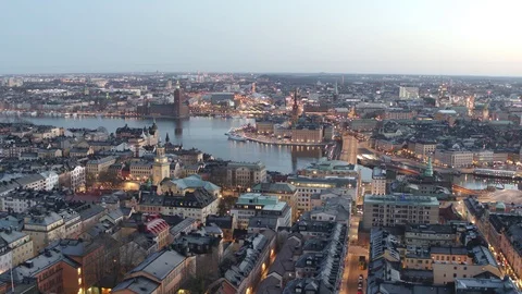 Aerial drone view over Södermalm in Stockholm at night Vídeo Stock 111353022