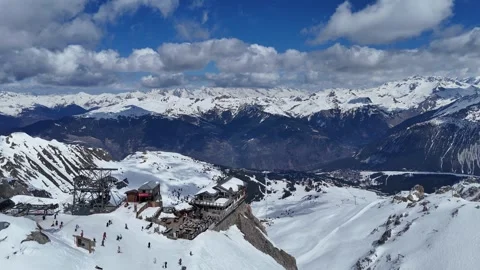 Aerial drone view over sommet de la Saulire, Courchevel ski resort Stock Footage 334193048
