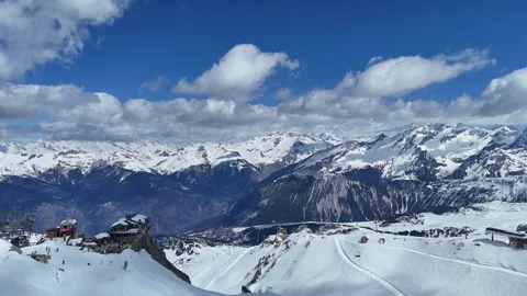 Aerial drone view over sommet de la Saulire, Courchevel ski resort Stock Footage 334195361