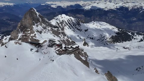 Aerial drone view over sommet de la Saulire,, Courchevel ski resort Stock Footage 334342361