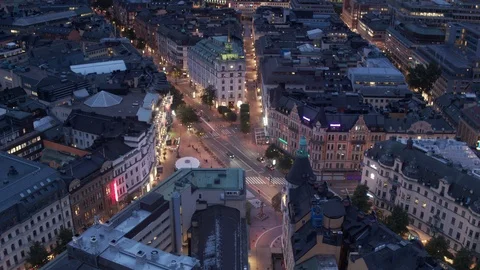 Aerial drone view over Stureplan in Stockholm at night 動画素材 109709029