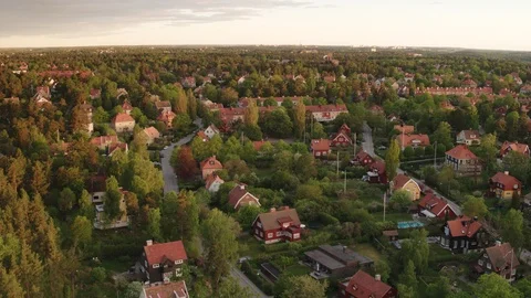 Aerial drone view over Suburb in Stockholm at sunset Vídeo Stock 109604236