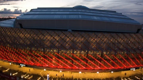 Aerial drone view over Tele2 Arena in Stockholm at sunset Vídeo Stock 109453058