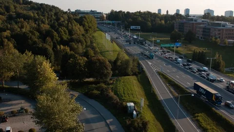 Aerial drone view over Traffic, E4 highway in Stockholm Stock Footage 109457781
