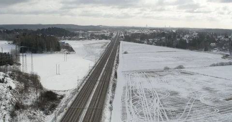 Aerial drone view over Train in winter Vídeo Stock 110047667