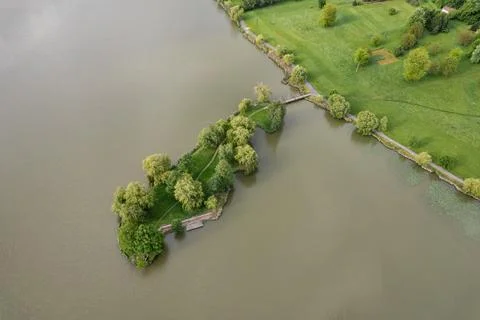 Aerial drone view over tranquil Boating lake in Nagykanizsa, Hungary. Stock Photos