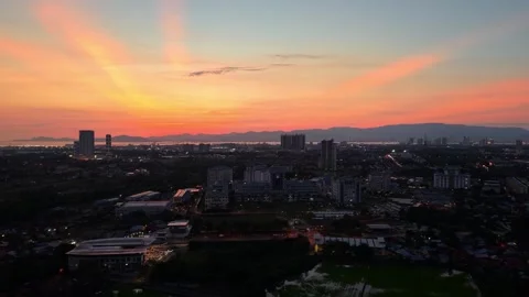 Aerial drone view over UiTM Kampus Permatang Pauh at sunset 動画素材 329355683