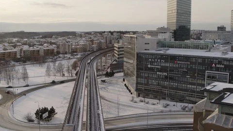 Aerial drone view over Underground in Stockholm in winter Vidéo 111352573