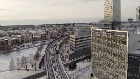 Aerial drone view over Underground in Stockholm in winter 動画素材 111352578